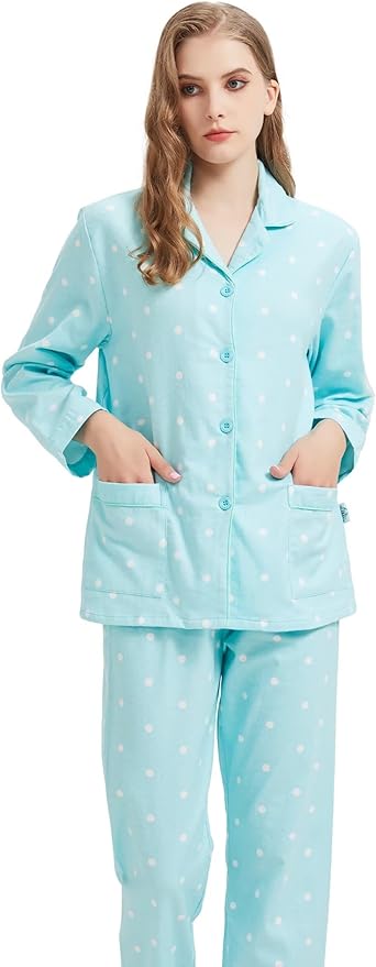 GLOBAL Flannel Pajamas for Women 2-Piece Comfy and Cozy Flannel Pj Set Cotton Loungwear