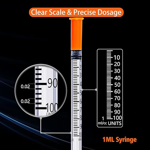 1ML Syringe, Lab Supplies Syringes 29G 5/16 Inch, Individually Wrapped, Pack of 25