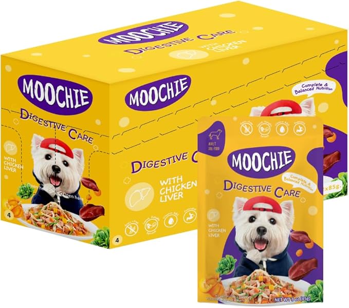 MOOCHIE Grain Free Small Dogs Wet Dog Food - Digestive Care - Real Chicken, Beef & Vegetable - No Artificial Flavors or Preservative - 12 x 3 oz Pouch