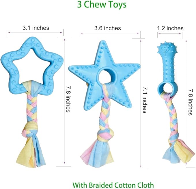 Puppy Toys for Teething, Puppy Chew Toys for Small Dogs, Puppy Supplies, Blue, Small Breed Corgi Size, 5 Pack