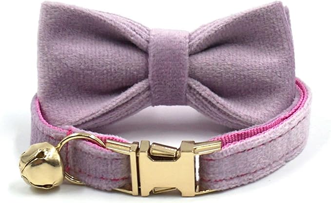 Personalized Cat Collar with Bells,Velvet Customized Small Cat Collar with Name Tag,Pet Collar with Name Phone Number Engraved ID Tags for Boy and Girl Kitten Cats (Lilac Purple)
