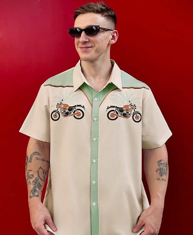 Men’s Hawaiian Shirt Western Cowboy Symmetrical Print Short Sleeve Button Down Casual Beach Holiday Summer Shirt