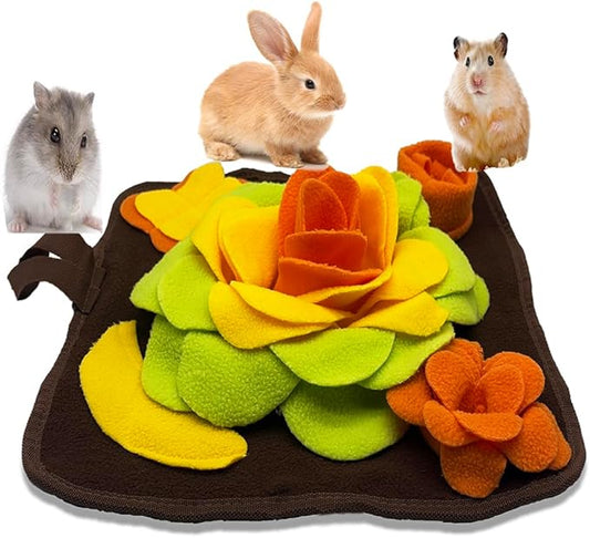 Rabbit Foraging Mat Snuffle Mat for Small Animals Bunny Puzzle Toys Pets Interactive Feeding Mat for Guinea Pigs Hedgehog Chinchilla Puppies (Orange)