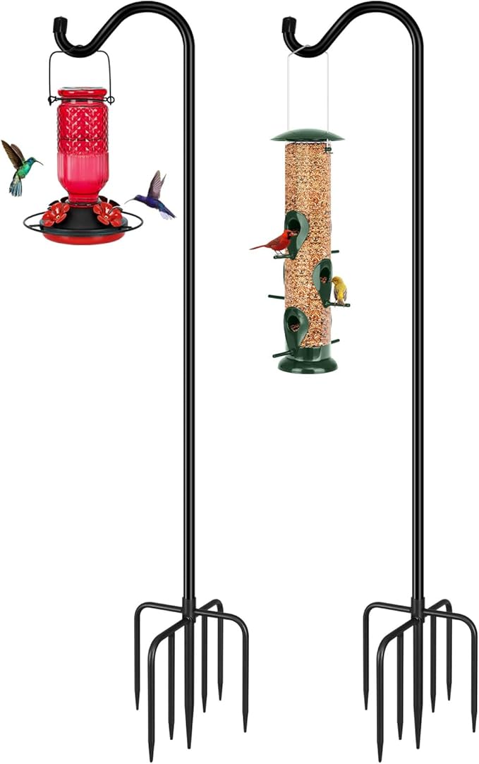 FEED GARDEN Shepards Hooks for Outdoor Bird Feeder Pole 92 Inch Adjustable Tall Heavy Duty Shepherds Hooks for Hanging Plant Baskets, Solar Lights, Wedding Decor, Lanterns, Black (2 Pack)