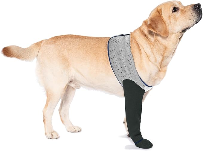 COODEO Dog Socks to Prevent Licking Paws, Healing Boots & Paw Protectors with Non-Slip Bottoms for Wound Protection, Waterproof Sleeve Shoes for Licking（Grey，XL_Left