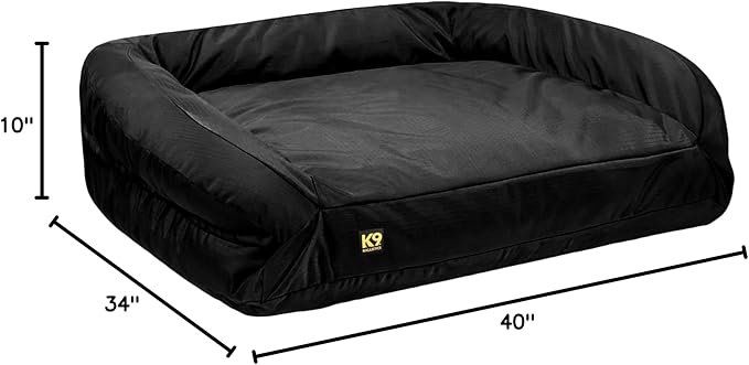 K9 Ballistics Tough Orthopedic Large Bolster Dog Bed - Washable, Durable and Water Resistant Dog Bed - Made for Big Dogs, 34"x40", Black