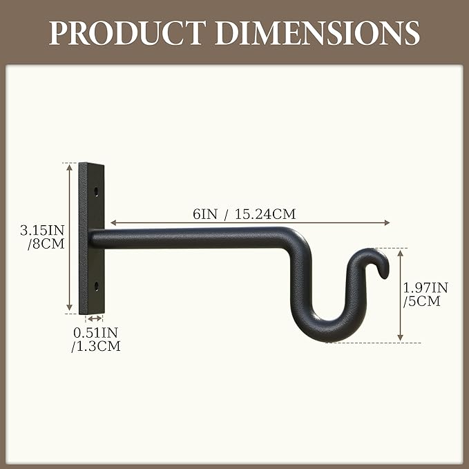 2 Pack 6 Inch Plant Hanger Plant Hook - Metal Plant Bracket Wall Hooks for Hanging Flower Basket, Lanterns, Bird Feeder, Wind Chimes Indoor & Outdoor.