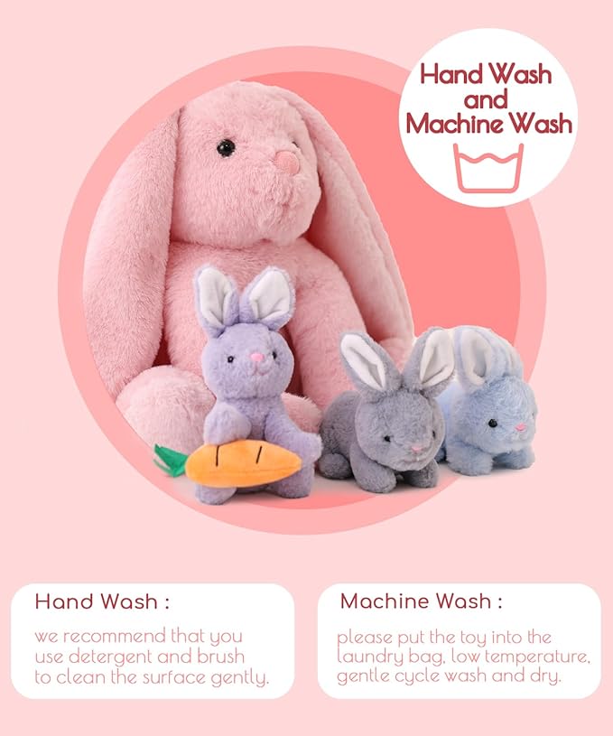 5 Pieces Rabbit Stuffed Animals for Girls,1 Mommy Rabbit with 4 Babies,Plush Bunny Stuffed Toy Gifts for Kids Children 3 4 5 6 7 8 9 Years,Soft Stuffed Bunny for Christmas,Birthday,Party Decorations