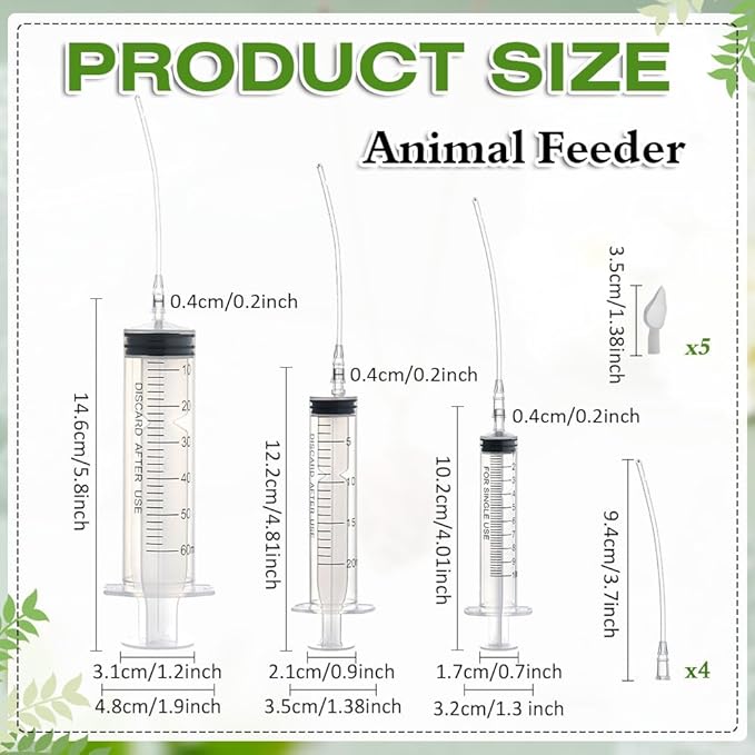 Baby Bird Feeding Syringe Set ，Parrot Small Pet Manual Feeder Measuring Tools， Milk Water,Liquid Food,Reusable (10ml+20ml+60ml)