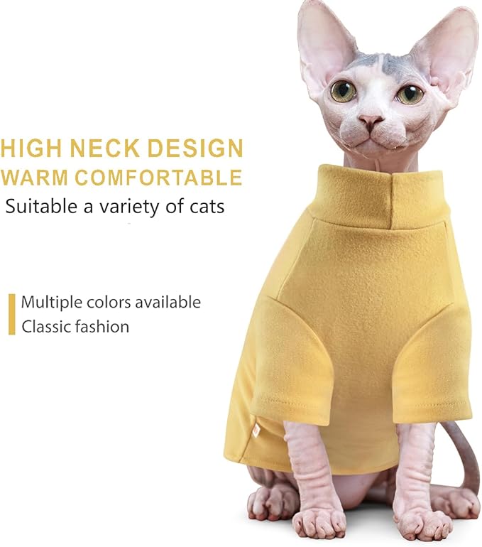 Idepet Sphynx Cats Sweater 2 Pack,Turtleneck Hairless Cat Shirt Soft and Warm Kitten Clothes with Sleeves Pullover Pet Winter Pajamas Jumpsuit for Cat Puppy (Black&Yellow, Small)