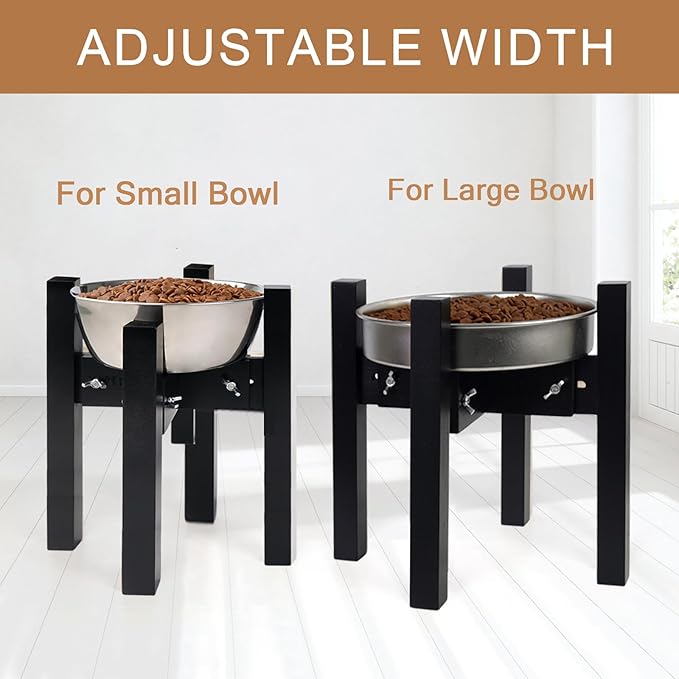 Elevated Dog Bowl Stand,Adjustable Dogs Food Stand for 7”-10” Bowls,Single Cat Water Bowl Holder 10” Tall for Medium Dogs Black