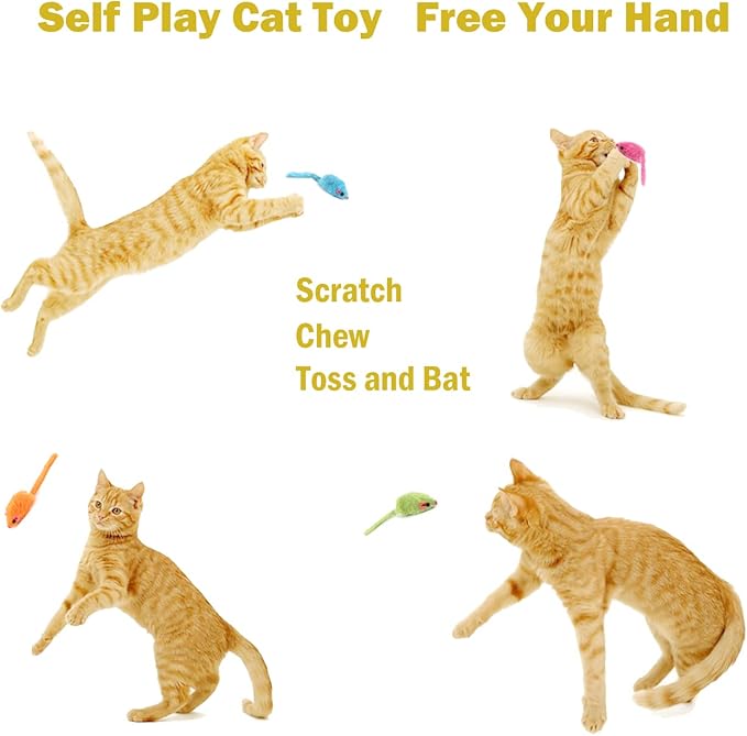 12PCS Rattle Cat Mouse Toys also Prefilled Catnip, 2.36” Mice Body Size, Faux Fur Cat Mice Toys with Plastic Body, Interactive Catnip Toys for Indoor Cats Play Fetch