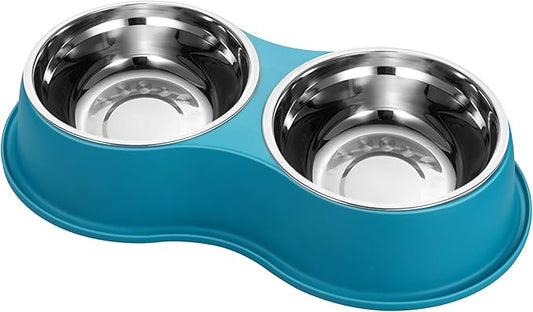 Dog Bowls Double Dog Water and Food Bowls Stainless Steel Bowls with Non-Slip Resin Station, Pet Feeder Bowls for Puppy Medium Dogs Cats