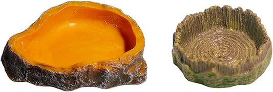 2 Pack Realistic Resin Reptile Food and Water Bowls Natural Simulation Tree Stump Feeding Dishes for Lizards Snakes Tortoises Geckos Decorative Terrarium Landscaping Accessories for Reptile Habitat