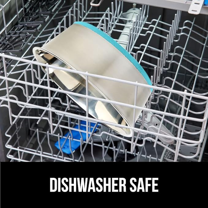 GORILLA GRIP Stainless Steel Metal Dog Bowl, Rubber Base, Heavy Duty Feeding Dish, Food Grade BPA Free, Less Sliding on Floors, Quiet Pet Bowl for Cats and Dogs, Holds 2 Cups (16 fl oz), Turquoise