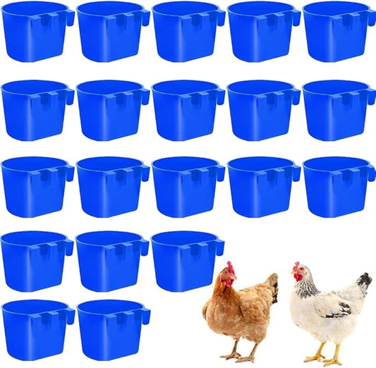 Hanging Chicken Feeder, 20pcs Chicken Water Cups, Plastic Cage Cups for Chickens Pigeon Rabbit Poultry (Blue)