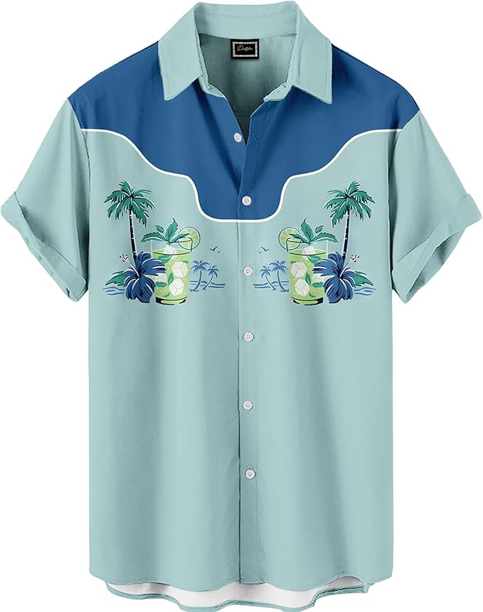 Men’s Hawaiian Shirt Western Cowboy Symmetrical Print Short Sleeve Button Down Casual Beach Holiday Summer Shirt