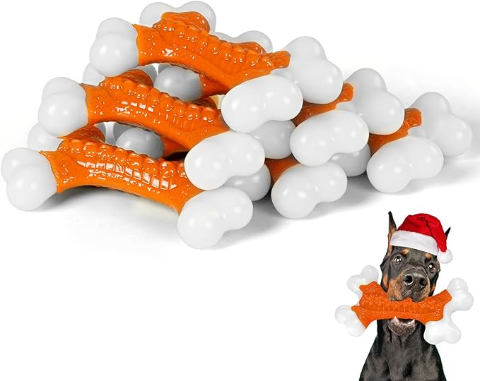 6-Pack Dog Toys for Aggressive Chewers Large Breed, Tough Bones, Nylon Puppy Teething Chew Toys Medium Dogs, Heavy Duty Peanut Butter Flavor Toys