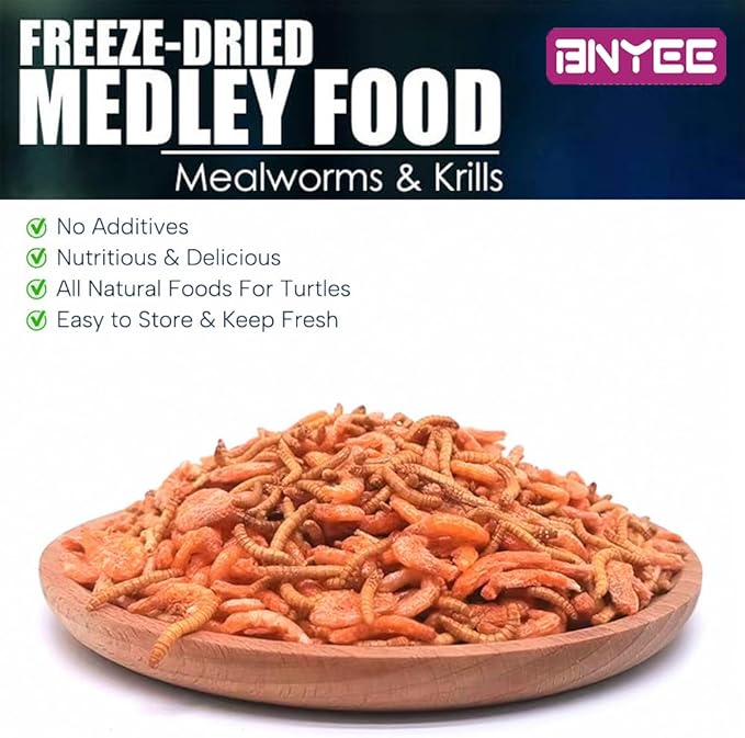 Aquatic Turtle Medley Food - Freeze Dried Shrimp & Mealworms for Aquatic Turtle, Beard Dragon and Other Reptiles & Amphibians