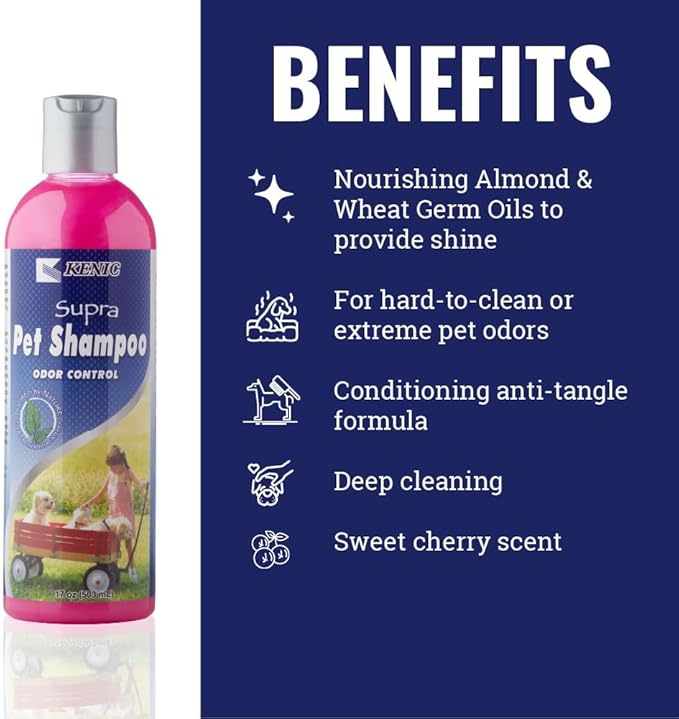 Kenic Supra Deodorizing Dog Shampoo for Smelly Dogs, Odor Control Formula for Dogs and Small Animals, 17oz, Made in USA