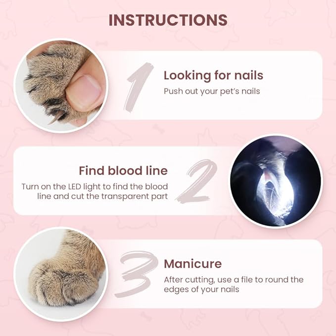 LED Pet Nail Clippers,Upgrade Cat Nail Clipper with Light,Cat Claw Trimmer Nail Clippers for Dogs,Trim Your Pets Nails Easy and Pain-Free Grooming Tool for Small Animals (Pink+Blue 1PCS)