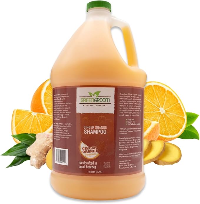 Green Groom Ginger Orange Aromatherapy Dog Shampoo, 1 Gallon | All Natural Ingredients, Ginger Orange Essential Oils, Adds Vibrant Shine, Calming and Relieves Tension
