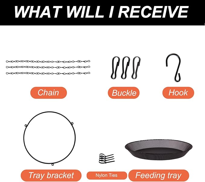 Hanging Bird Feeder Bowl with 16.3 inch Iron Hanging Chain Detachable Outdoor Decor for Garden Backyard Patio and Deck - Perfect for Attracting Birds