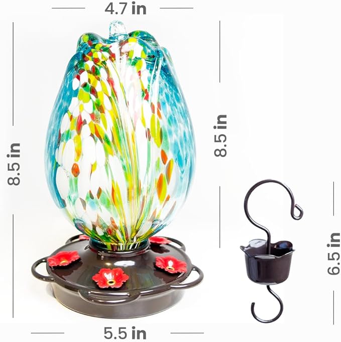 Tulip Shaped Glass Hummingbird Feeders for Outdoors - 36 Oz Hummingbird Feeder - Humming Bird feeders for Outdoors Hanging