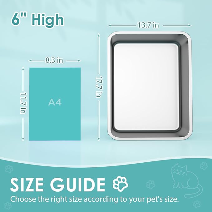 IKITCHEN Stainless Steel Cat Litter Box, Small Metal Cat Litter Box, Deep Litter Pan for Cats Kittens, Easy to Clean Odor Control Durable Nonstick Smooth Surface 17.5 in x 13.5 in x 6 inches