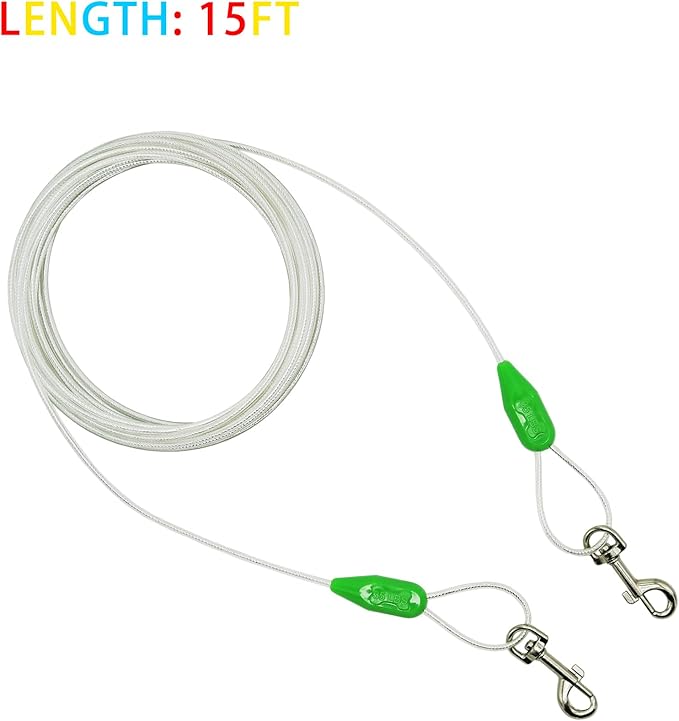 Petest 15ft Reflective Tie-Out Cable for Small Dogs Up to 35 Pounds
