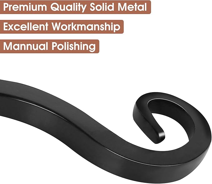 Jardim 2 Pack 10 Inch Premium Decorative Metal Iron Wall Hangers for Home Decor, Indoor Outdoor Plant Bracket Rustic Hanging Gardening Hooks for Planters, Bird Feeders, Lanterns, Wind Chimes (Black)