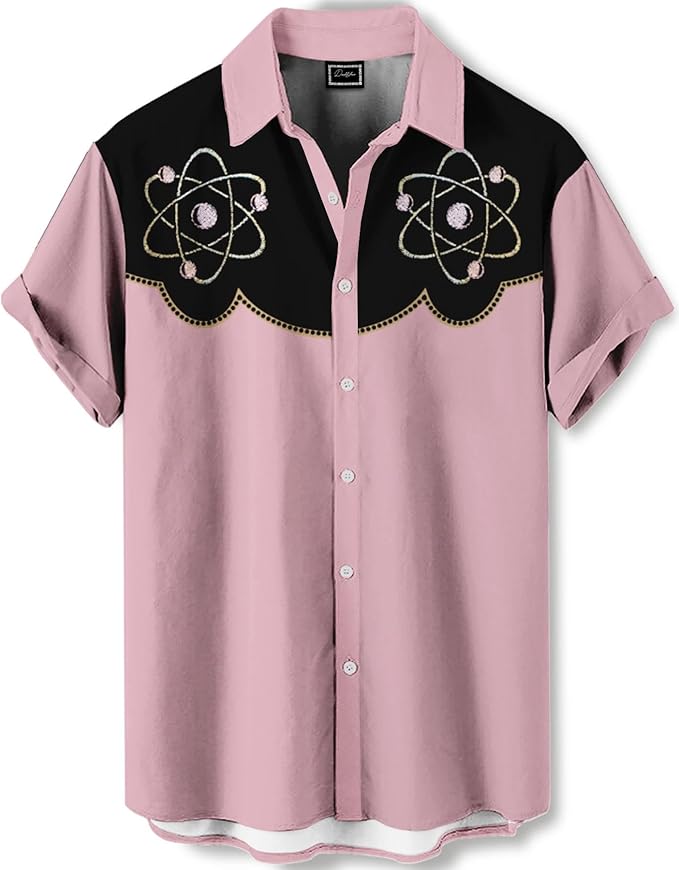 Men’s Hawaiian Shirt Western Cowboy Symmetrical Print Short Sleeve Button Down Casual Beach Holiday Summer Shirt