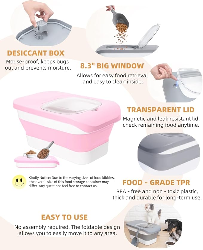 10-13 Lbs Dog Food Container, Collapsible Pet Food Storage Containers with Airtight Lid, Pet Food Scoop and Silicone Dog Bowl, Dog Food Storage Container Dry Food for Dog, Cat