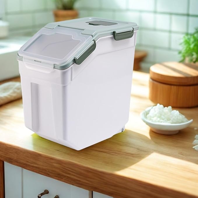 Rice Storage Container 25 lbs, 2 Packs Large Flour Storage Containers with Seal Locking Lid & Wheels, BPA Free Rice Dispenser, Measuring Cup | Scoop, for Sugar Cereal Dry Food, Dog Pet Food Bin -Green