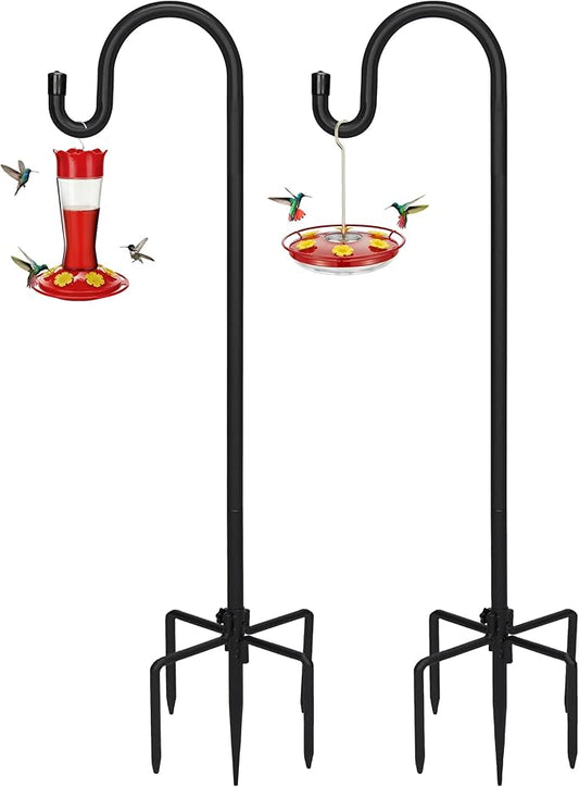 Kingsyard 2 Pack Adjustable Shepherd Hooks for Outdoor - 76 INCH Heavy Duty Bird Feeder Pole with 5 Prong Base, Hummingbird Feeder Stand, Garden Plant Baskets, Weddings Decor, Solar Light Lanterns