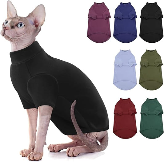 SUNFURA Turtleneck Sweater for Cat, Sphynx Cats Shirt Hairless Cat Sweaters with Sleeves, Warm and Soft Kitten Pullover Fleece Winter Pajamas Jumpsuit for Puppy Cats, Black S