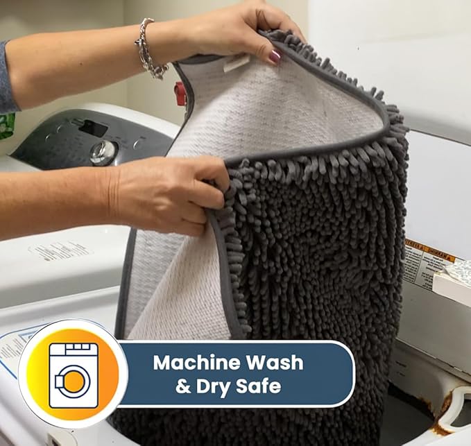 Muddy Mat® AS-SEEN-ON-TV Highly Absorbent Microfiber Door Mat and Pet Rug, Non Slip Thick Washable Area and Bath Mat Soft Chenille for Kitchen Bathroom Bedroom Indoor and Outdoor - Grey 5ft x 7ft