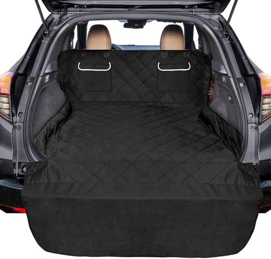 F-color SUV Cargo Liner for Dogs, Waterproof Pet Cargo Cover Dog Seat Cover Mat for SUVs Sedans Vans with 2 Large Pockets, Non-Slip, Large Size Universal Fit, Black