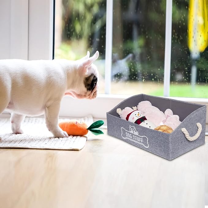 Large Dog Toy Box - Trapezoid Dog Toy Bin with Handles, Collapsible Pet Supplies Storage Basket, Perfect for Organizing Dog Cat Toys and Accessories