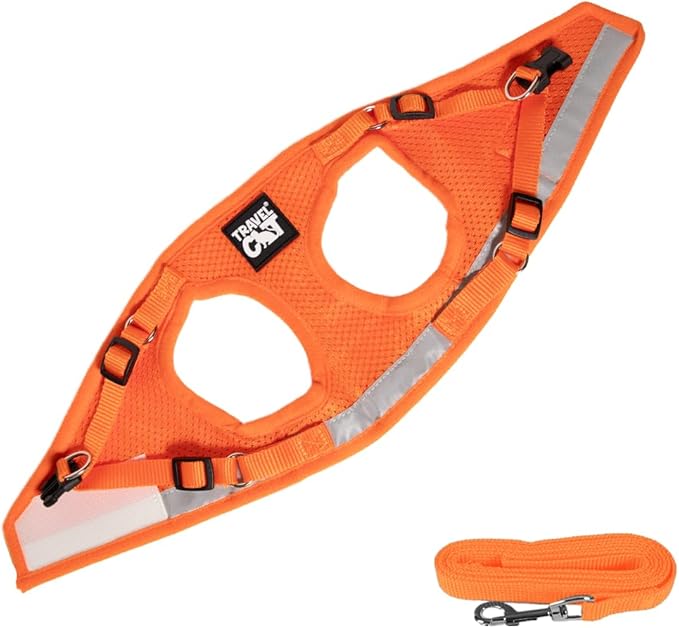 Travel Cat Harness and Leash Set - Adjustable Fit Mesh Cat Harness and Reflective Strap - Comfort Walking Vest for Kitten for Outdoor Walking, Hiking (Large, Orange)