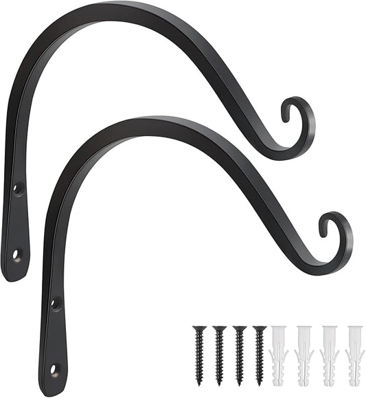 Gtongoko 2 Pack 8 Inch Plant Hangers Outdoor Metal, Plant Hooks for Wall Indoor, Outdoor Hooks for Hanging Bird Feeders, Plant Bracket, Lanterns, Wind Chinme, Black
