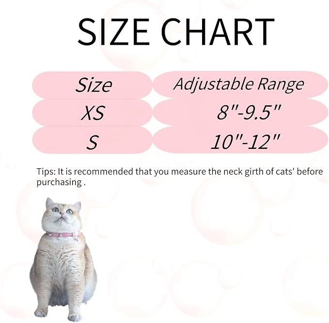 Spiked Cat Collar with Bells, Breakaway Genuine Leather Protective Collar for Kitty, Studs Spikes Punk Style Adjustable for Girl Boy Kittens Small Bunny Rabbit, 8"-9.5" Pink