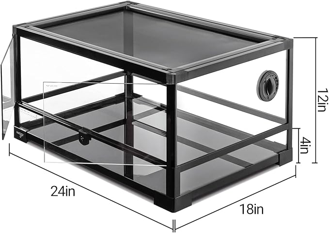Reptile Tank 20 Gallon, 360°Full Vision Glass Reptile Terrarium 24" x 18" x 12", 24 in Wide Front Opening Reptile Tank for Desert and Tropical Reptiles Gecko Bearded Dragon Snake Hermit Crab