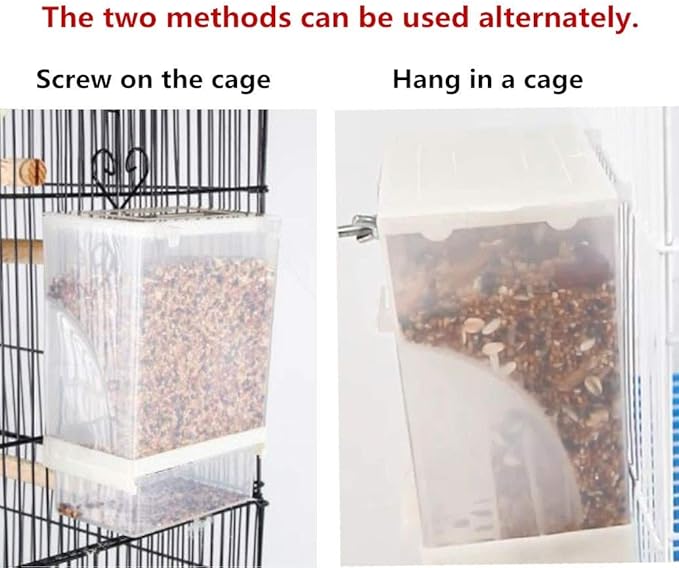 No Mess Bird Feeder, Automatic Acrylic Seed Catcher with Perch, Clear Food Container for Cage, Fits Parakeet, Cockatiel, Canary, Finch, Budgie, Lovebird (2 Pack)