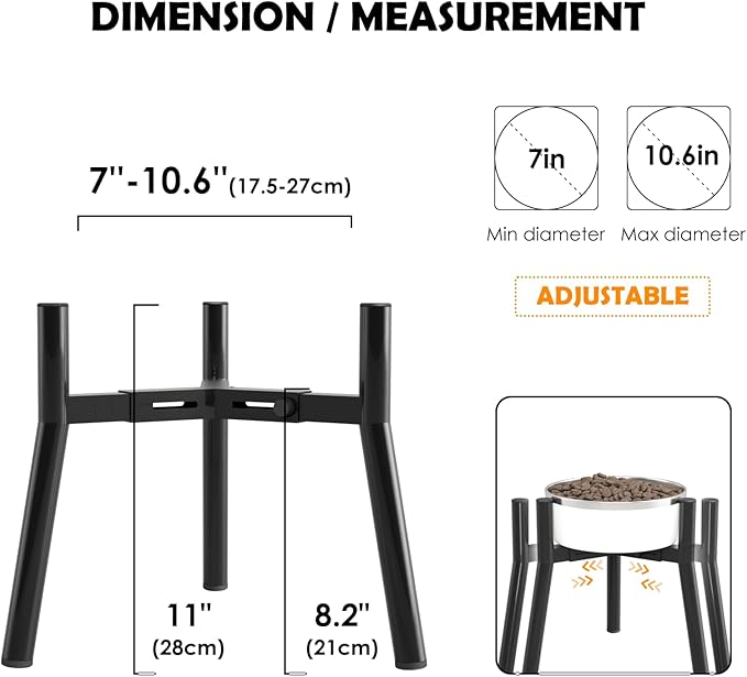 Dog Bowl Stand for Medium & Large Dogs, Adjustable Width 7-10.7", 11in Tall Elevated Dog Food Water, Bowl Not Included