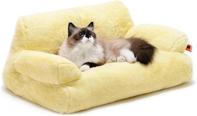 MEWOOFUN Cat Beds for Indoor Cats, Washable Small Dog Beds for Medium Small Dogs & Cats up to 25 Lbs, Fluffy Cat Couch with Non-Slip Bottom (Yellow, 26.0" L x 19.0" W x 13.0" Th)