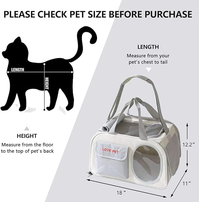 Pet Carrier for Small Cats Dogs, Dog Carrier Travel Bag with Adequate Ventilation, Locking Safety Zippers, Padded Shoulder and Carrying Strap(Grey)