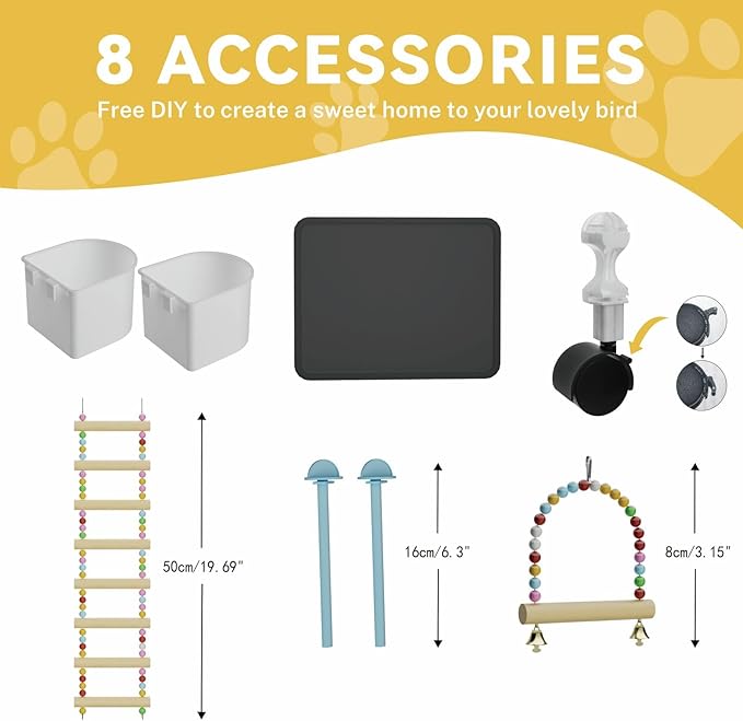 Big Flight Bird Cage, Black Parakeet Cages with Rolling Stand & Wheels, Wide Birdcage for Parrots Cockatiels Conure Budgie Canary Finch Lovebird