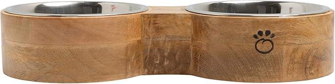 Luxury Elevated Dog Bowl Set - Mango Wood Stand with 2 Stainless Steel Food & Water Bowls - Raised Pet Feeder with Non-Slip Base, Modern Design for All Dog Sizes, Large 48oz