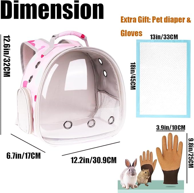 Portable Small Animal Backpack Travel Breathable Pet Carrier Bag Cages for Guinea Pig, Rabbit, Bearded Dragon, Squirrel, Tortoise, Bird, Lizard, Sugar Glider